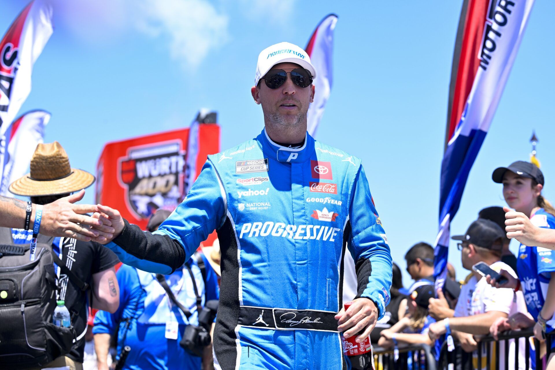 NASCAR Cup Series driver Denny Hamlin (11) is introduced before the start of the Wurth 400 race at Texas Motor Speedway.