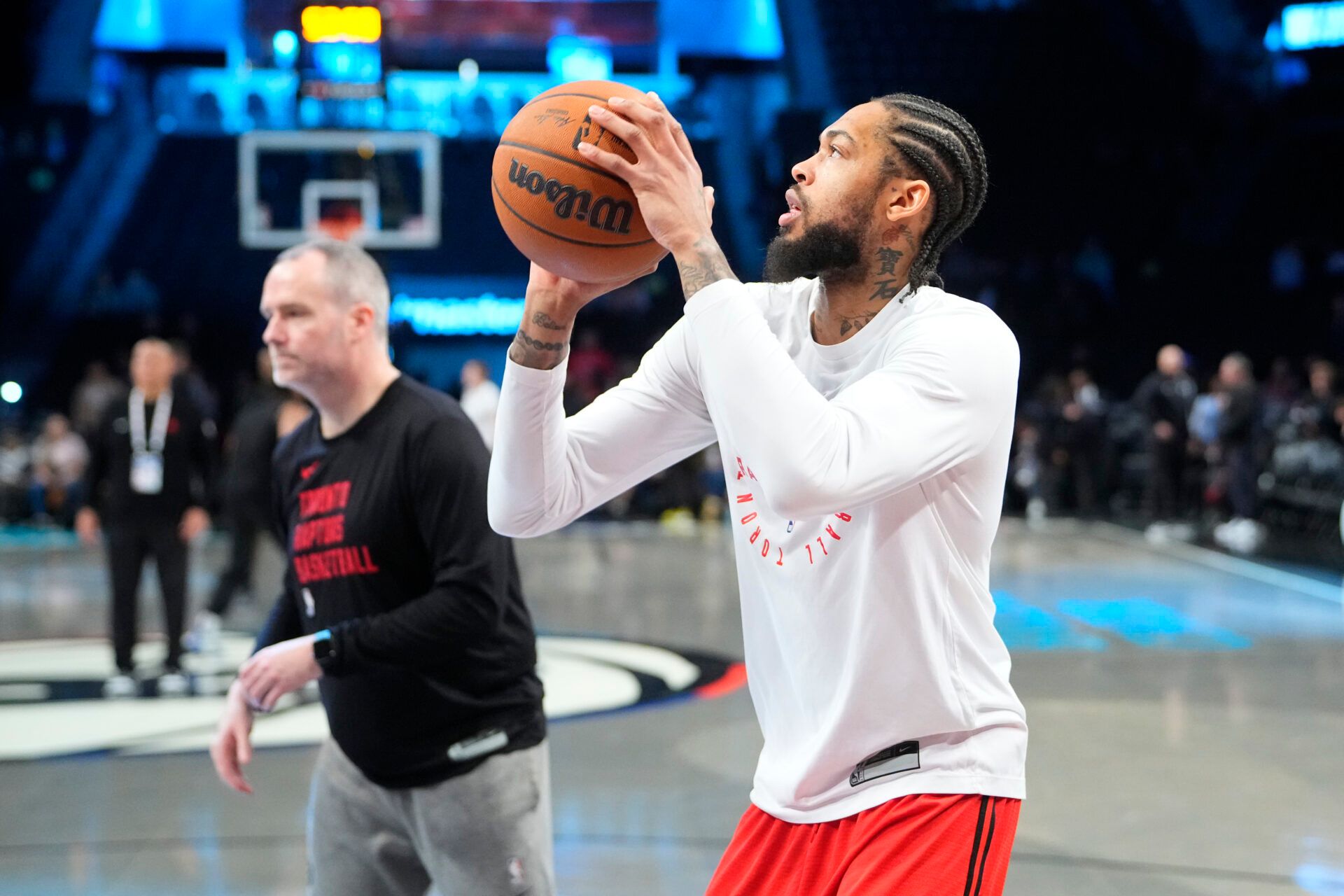 Toronto Raptors small forward Brandon Ingram (3) warms up prior to the game against the Brooklyn Nets at Barclays Center.