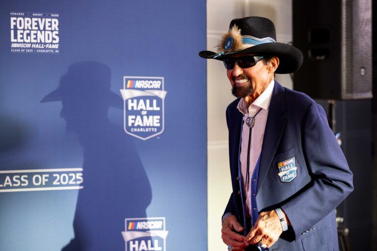 Former NASCAR driver Richard Petty on the red carpet before the 2025 NASCAR Hall of Fame Induction Ceremony at Charlotte Convention Center Crown Ballroom.