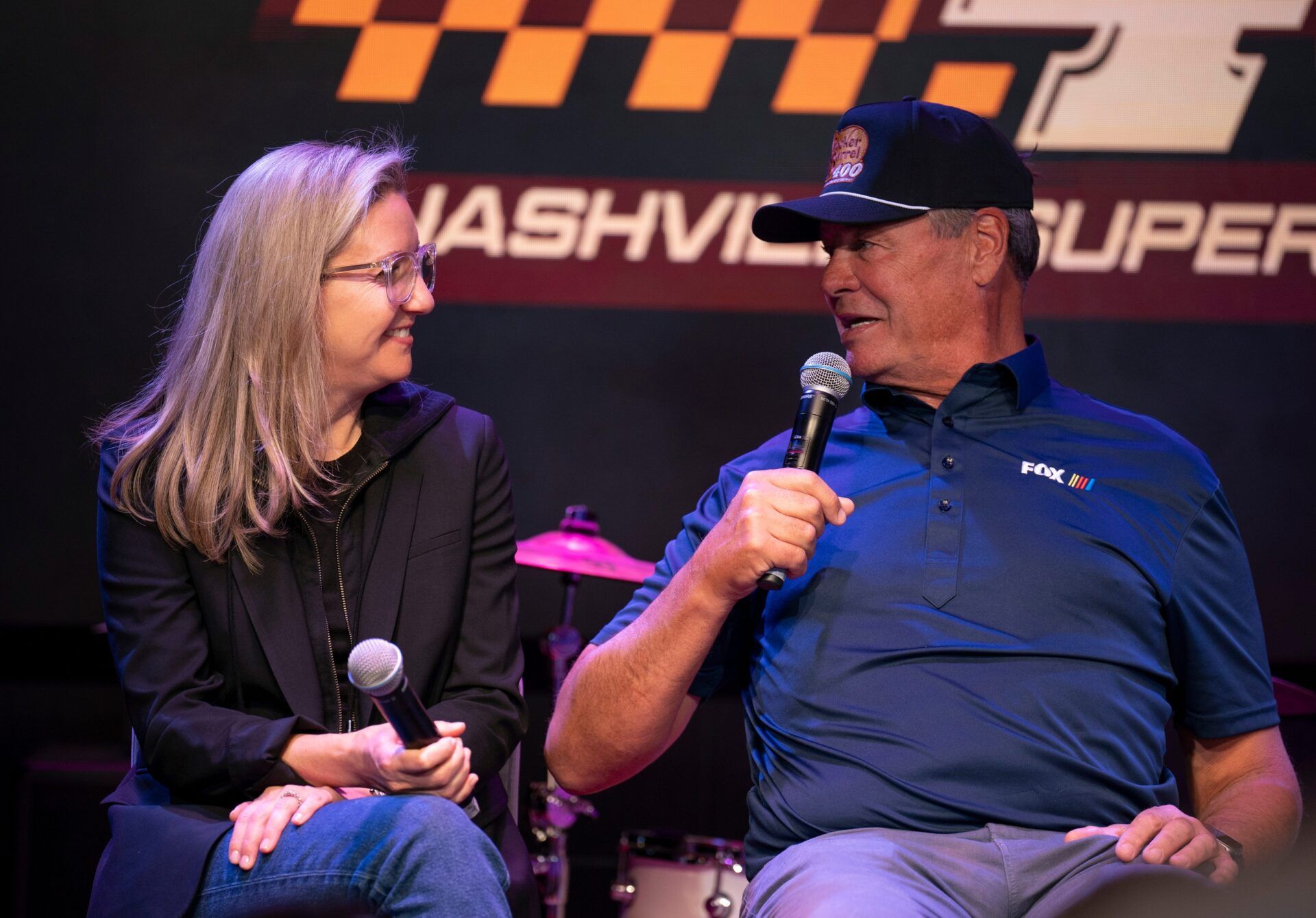 Julie Felss Masino, Cracker Barrel CEO, left, and former stock car driver Michael Waltrip, take part in the announcement for the newly named Cracker Barrel 400 at Gibson Garage in Nashville, Tenn., Thursday, April 10, 2025. Cracker Barrel took over the naming rights from Ally Financial for a multiyear deal.

© Denny Simmons / The Tennessean / USA TODAY NETWORK via Imagn Images