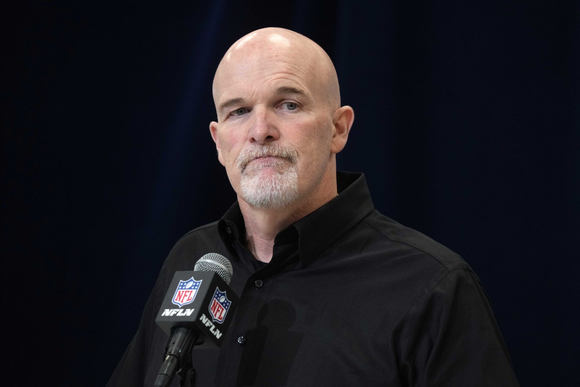 Washington Commanders coach Dan Quinn speaks during the 2025 NFL Scouting Combine at the Indiana Convention Center.
