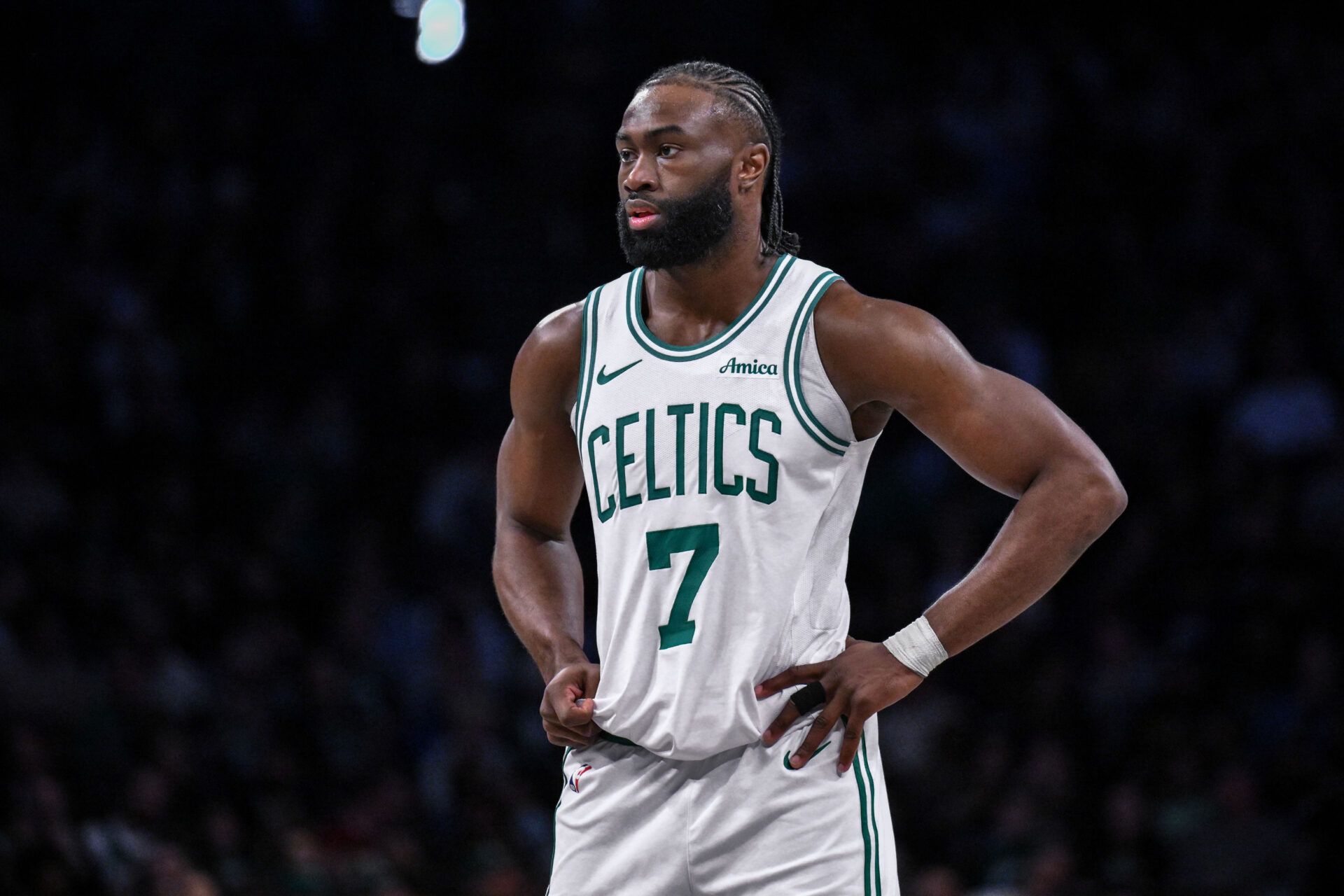 Boston Celtics guard Jaylen Brown (7) during a game against the Brooklyn Nets at Barclays Center.