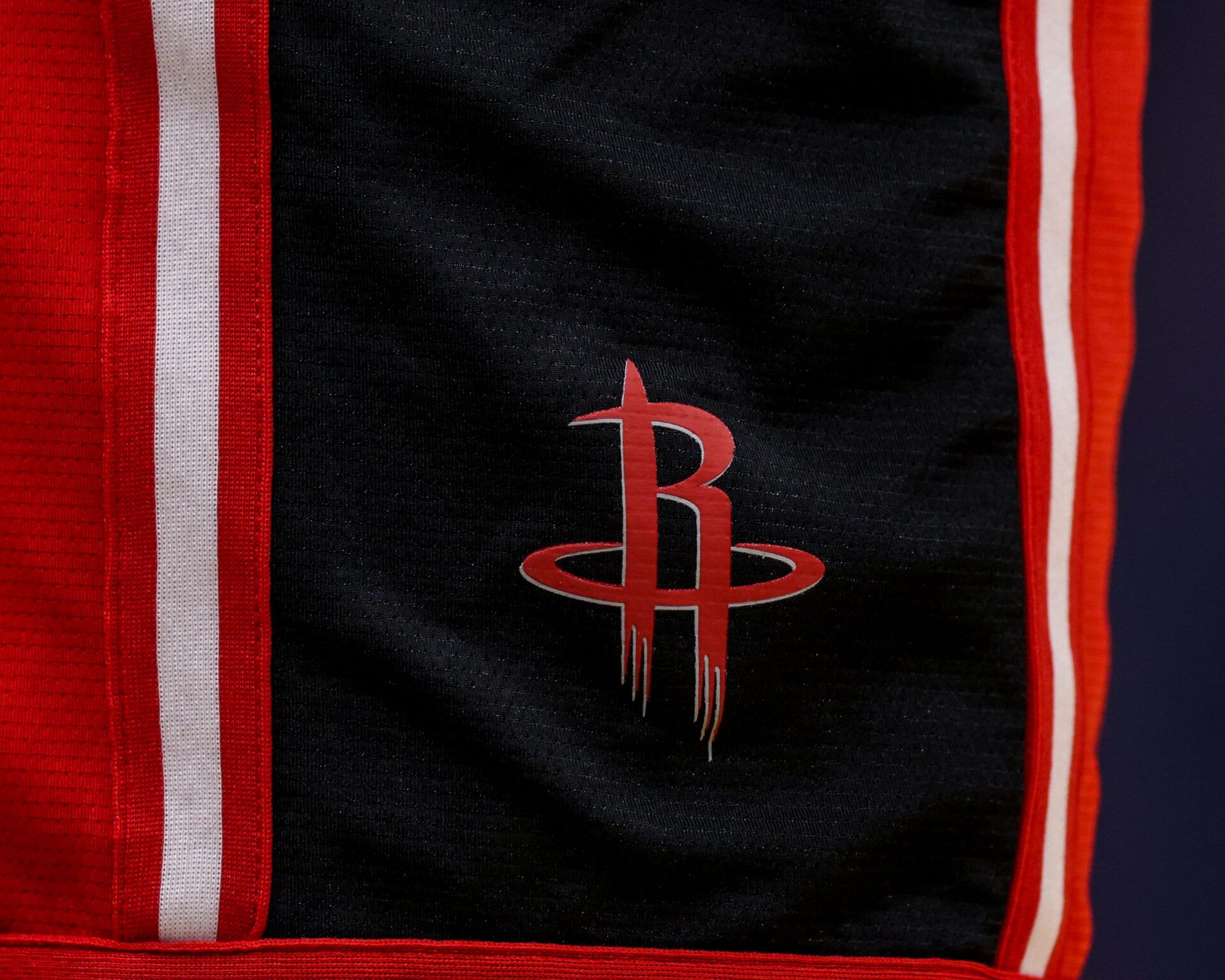 Detailed view of the Houston Rockets logo during warm ups before the game against the New Orleans Pelicans at Smoothie King Center.