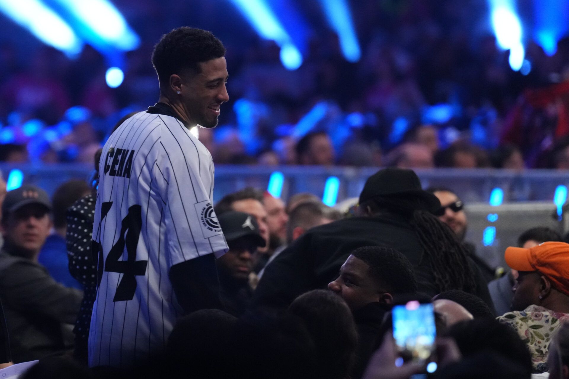 Tyrese Haliburton
attends the Men’s Royal Rumble match during the WWE Royal Rumble at Lucas Oil Stadium.
