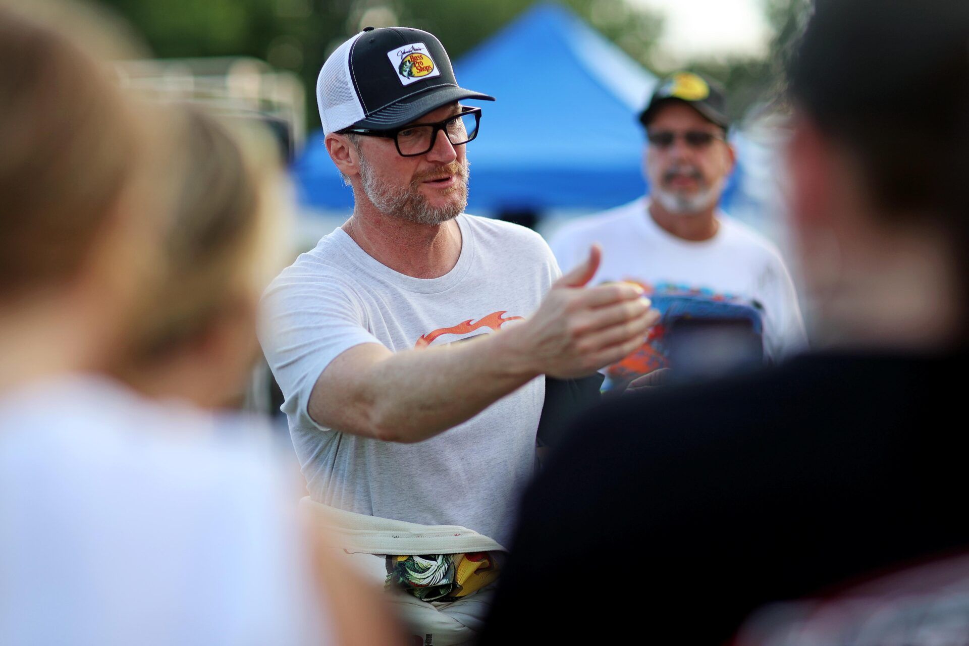 Dale Earnhardt Jr. talks to fans before the 16th Annual Hampton Heat at Langley Speedway.