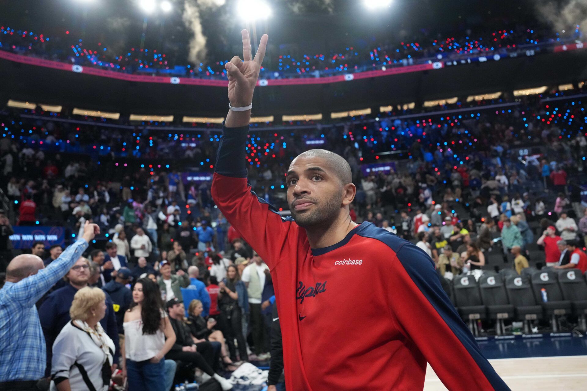 LA Clippers forward Nicolas Batum (33) reacts after the game against the Houston Rockets at the Intuit Dome.