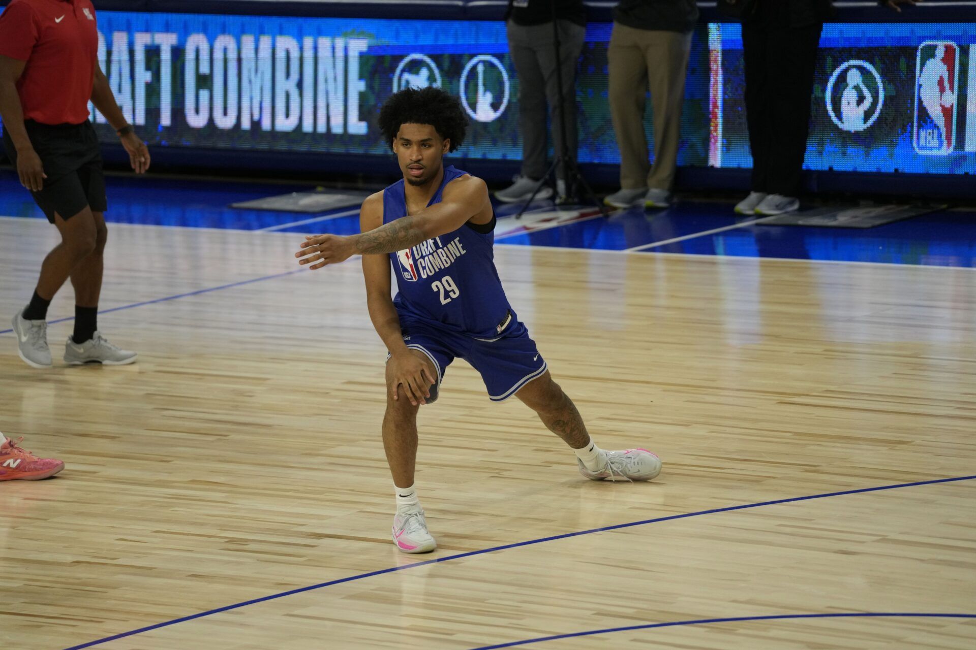 Dylan Harper (29) participates in the 2025 NBA Draft Combine at Wintrust Arena.