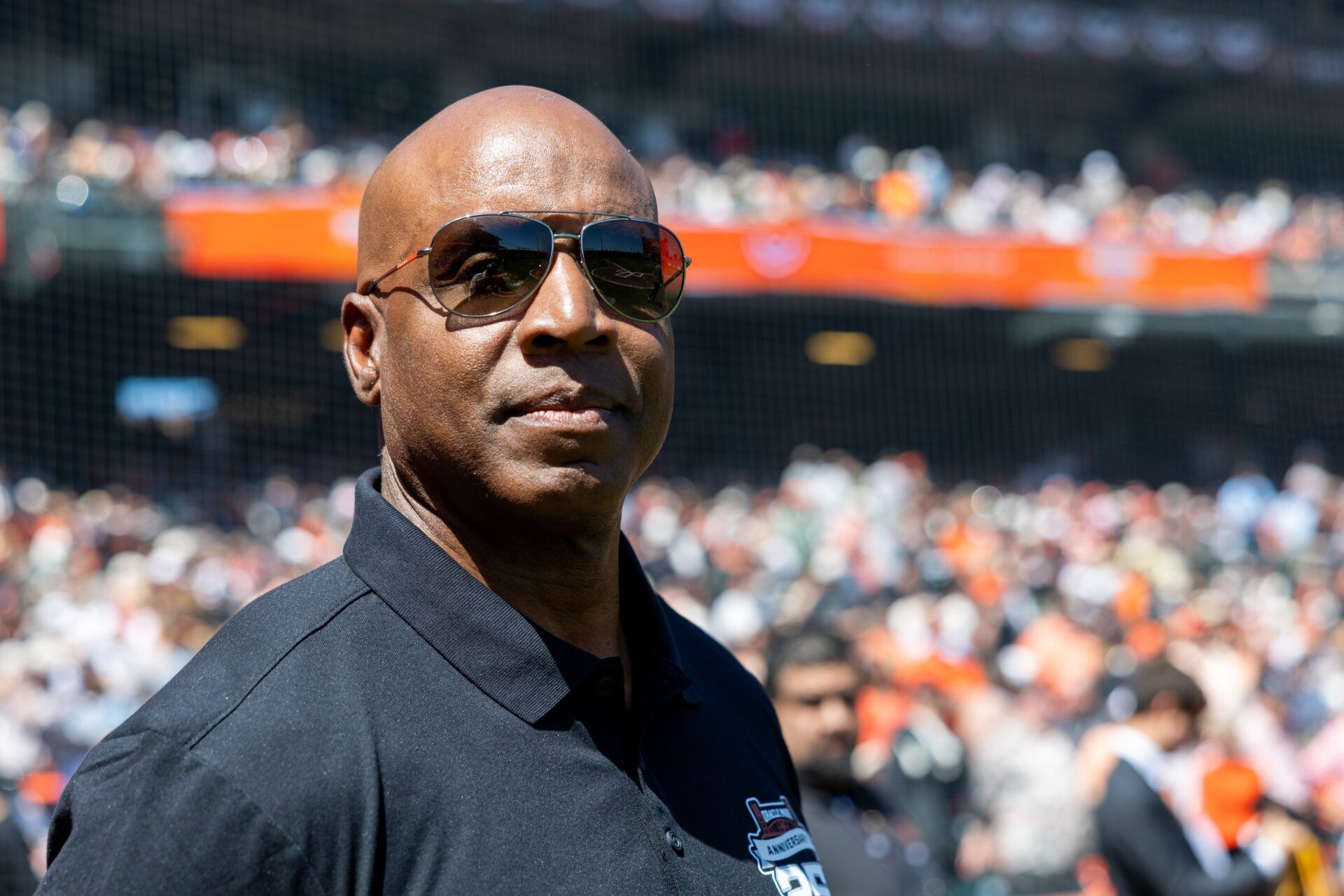 San Francisco Giants legend Barry Bonds is introduced before the game against the Seattle Mariners at Oracle Park.