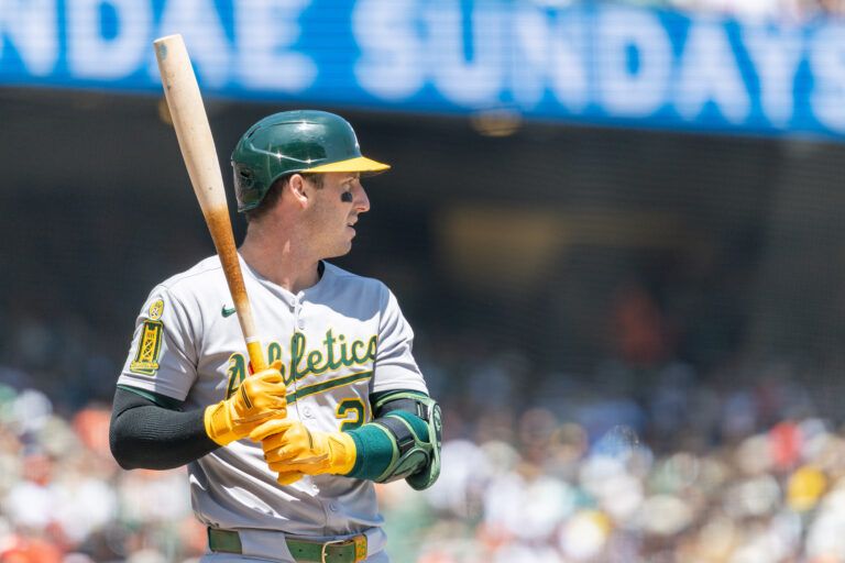Oakland Athletics outfielder Brent Rooker (25) gets ready to bat during the first inning against the San Francisco Giants at Oracle Park.