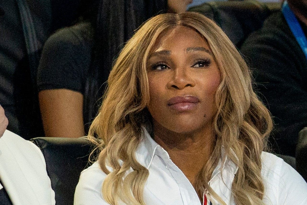 Los Angeles Golf Club owners Alexis Ohanian and Serena Williams watch as their team loses to the New York Golf Club during the TGL semifinal match at SoFi Center on March 17, 2025, in Palm Beach Gardens, Florida.