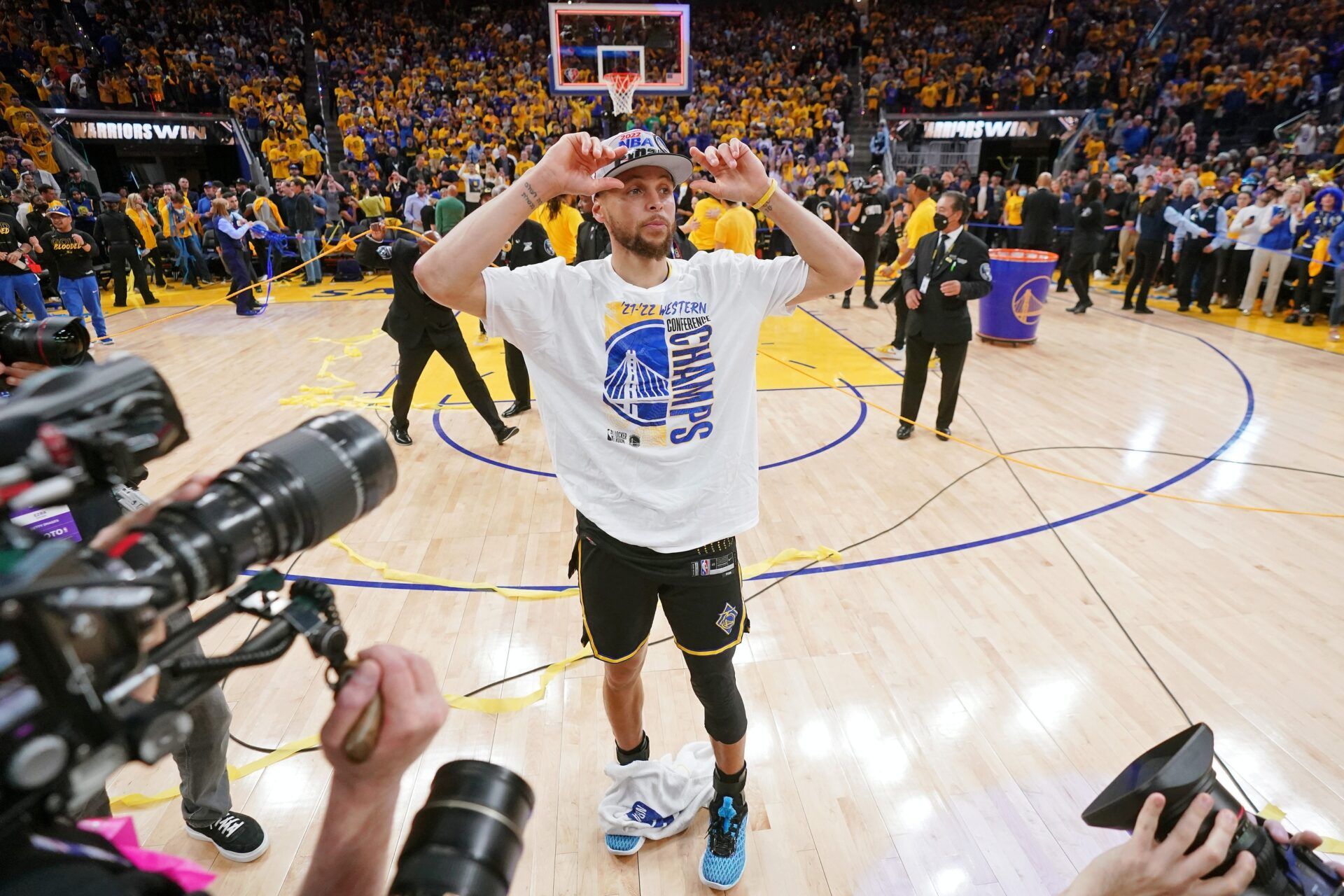Golden State Warriors guard Stephen Curry (30) after winning game five of the 2022 western conference finals against the Dallas Mavericks at Chase Center.