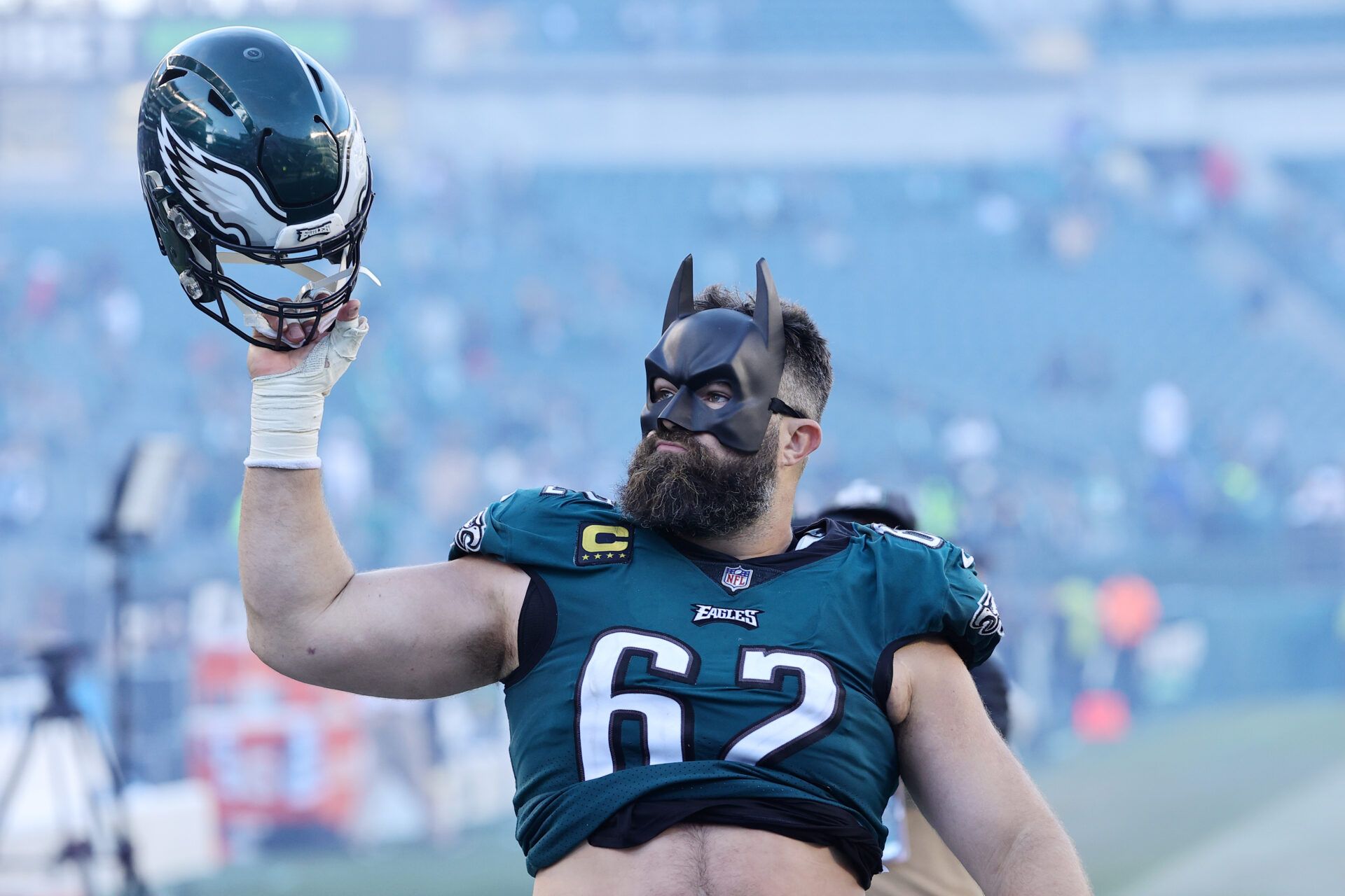 PHILADELPHIA, PENNSYLVANIA - OCTOBER 30: Jason Kelce #62 of the Philadelphia Eagles reacts after a game against the Pittsburgh Steelers at Lincoln Financial Field on October 30, 2022 in Philadelphia, Pennsylvania. (Photo by Tim Nwachukwu/Getty Images)