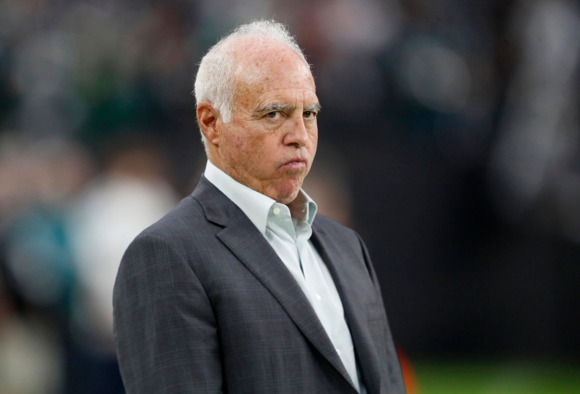 LAS VEGAS, NEVADA - OCTOBER 24: Owner Jeffrey Lurie of the Philadelphia Eagles reacts before the game against the Las Vegas Raiders at Allegiant Stadium on October 24, 2021 in Las Vegas, Nevada. (Photo by Steve Marcus/Getty Images)