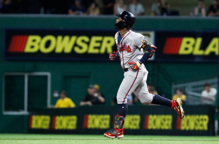Atlanta Braves right fielder Ronald Acuna Jr. (13) circles the bases on a three-run home run against the Pittsburgh Pirates during the eighth inning at PNC Park.
