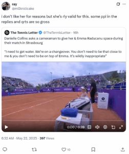 Fan reacts to Danielle Collins-Cameraman Controversy