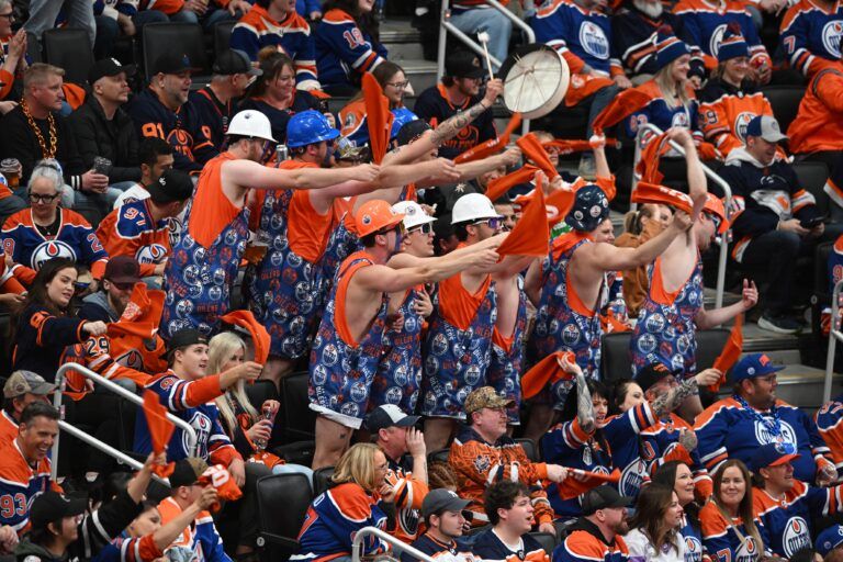 Edmonton Oilers fans cheer on their team as they took on the Las Vegas Golden Knights during the second period in game three of the second round of the 2025 Stanley Cup Playoffs at Rogers Place.