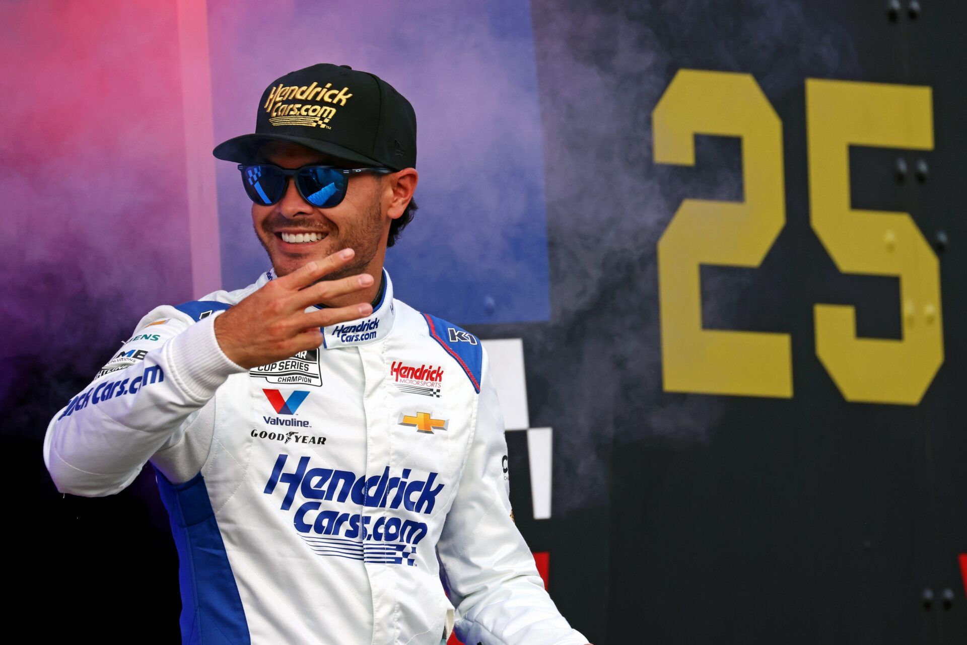 NASCAR Cup Series driver Kyle Larson (5) is introduced before the NASCAR All-Star Open at North Wilkesboro Speedway.