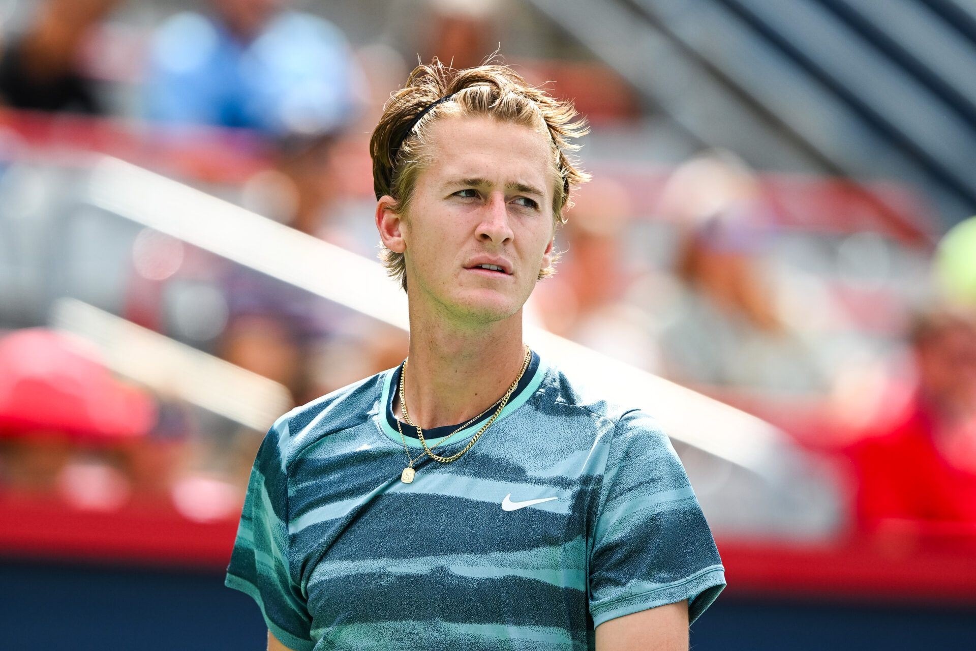 Sebastian Korda (USA) looks on agianst Alexander Zverev (GER) (not pictured) in quarterfinal play at IGA Stadium.