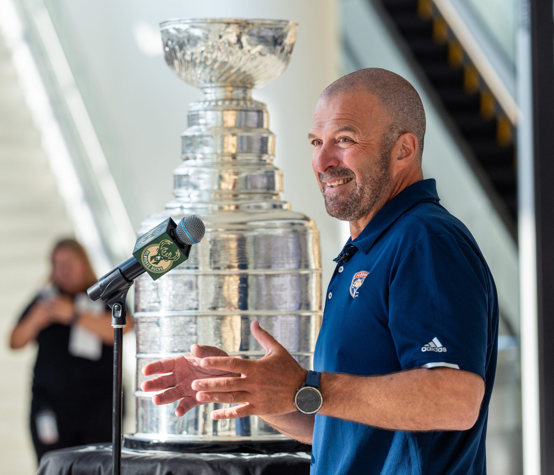 Panthers General Manager Bill Zito speaks about the Stanley Cup on Wednesday August 14, 2024 at Fiserv Forum in Milwaukee, Wis.