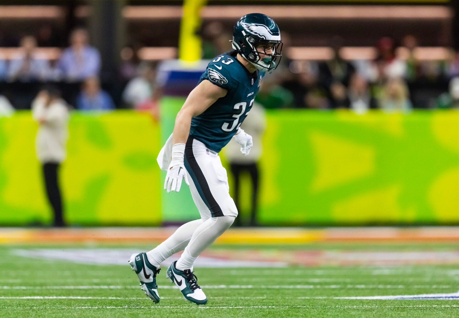Philadelphia Eagles cornerback Cooper DeJean (33) against the Kansas City Chiefs during Super Bowl LIX at Ceasars Superdome.