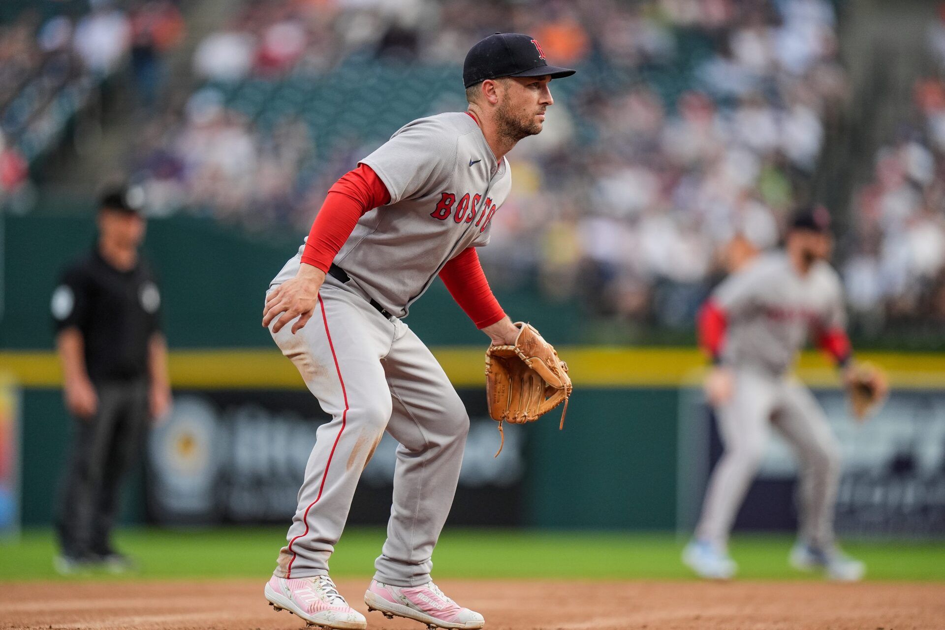 Boston Red Sox third baseman Alex Bregman (2) looks on during the fourh inning against Detroit Tigers at Comerica Park in Detroit on Wednesday, May 14, 2025.