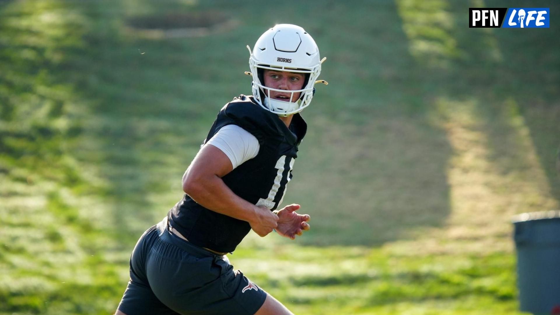 Texas Longhorns quarterback, Arch Manning during his first practice of the spring season on Tuesday, March 25, 2025.