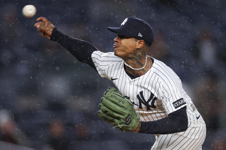 New York Yankees starting pitcher Marcus Stroman (0) delivers a pitch during the first inning against the San Francisco Giants at Yankee Stadium.