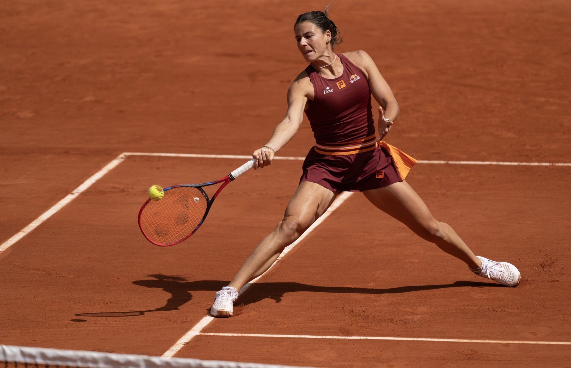 Emma Navarro of the United States returns a shot during her match against Jessica Boozes Maneiro of Spain on day two at Roland Garros Stadium.