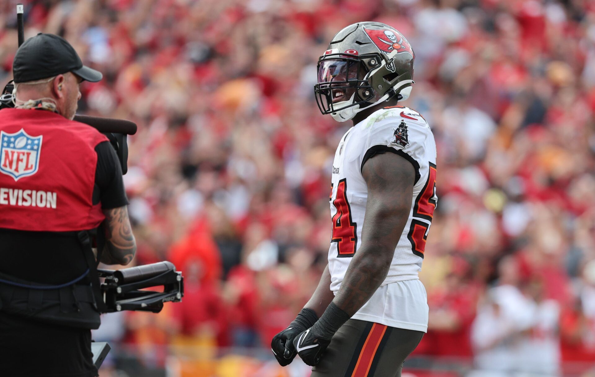 Tampa Bay Buccaneers wide receiver Chris Godwin (14) celebrates against the Carolina Panthers during the second half at Raymond James Stadium.