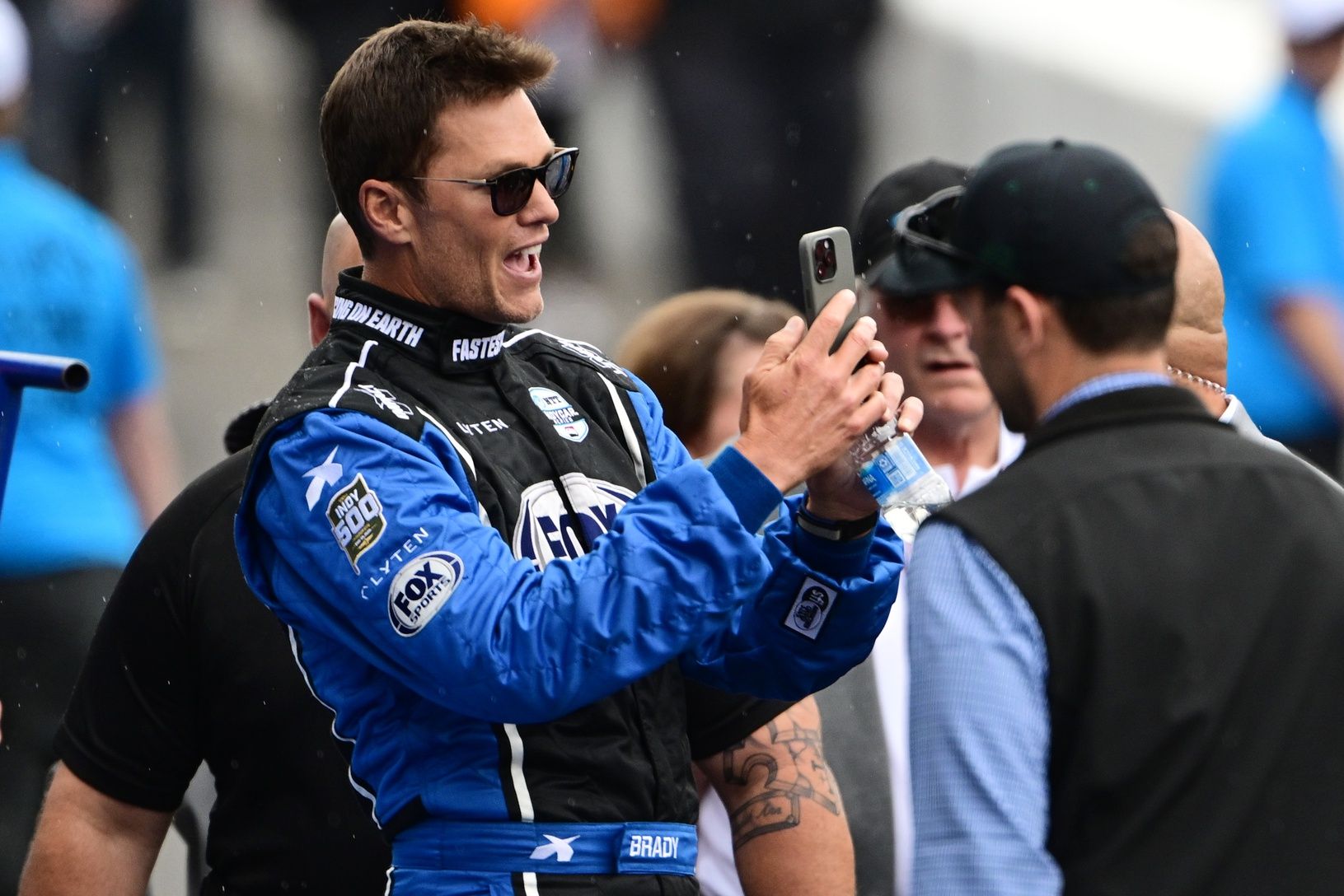 Tom Brady looks on before the 109th Running of the Indianapolis 500 at Indianapolis Motor Speedway.