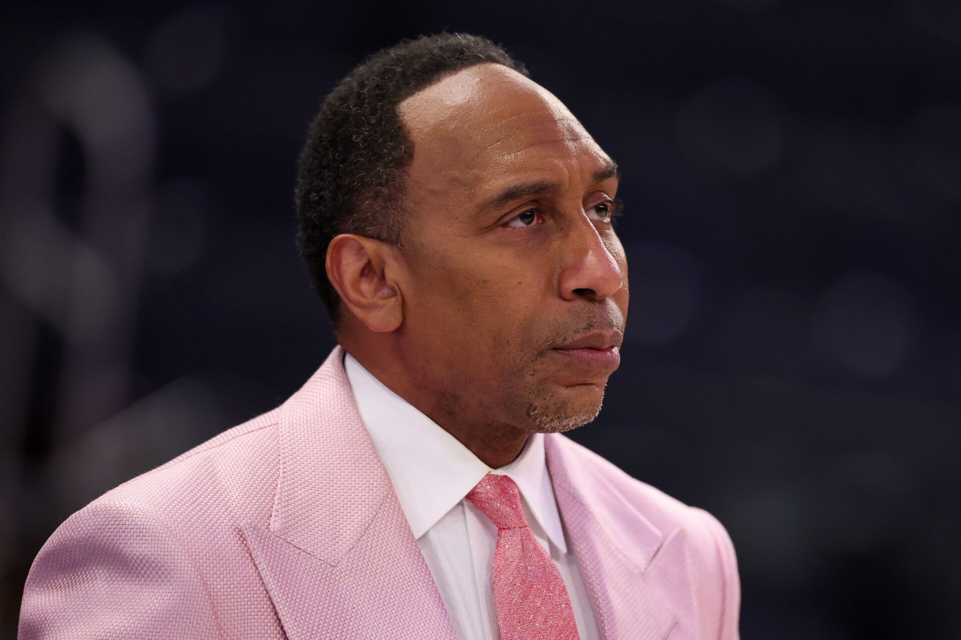 NEW YORK, NEW YORK - MAY 16: Stephen A. Smith, NBA analyst for ESPN, looks on before the Boston Celtics play the New York Knicks in Game Six of the Eastern Conference Second Round NBA Playoffs at Madison Square Garden on May 16, 2025 in New York City. NOTE TO USER: User expressly acknowledges and agrees that, by downloading and or using this photograph, User is consenting to the terms and conditions of the Getty Images License Agreement. (Photo by Al Bello/Getty Images)