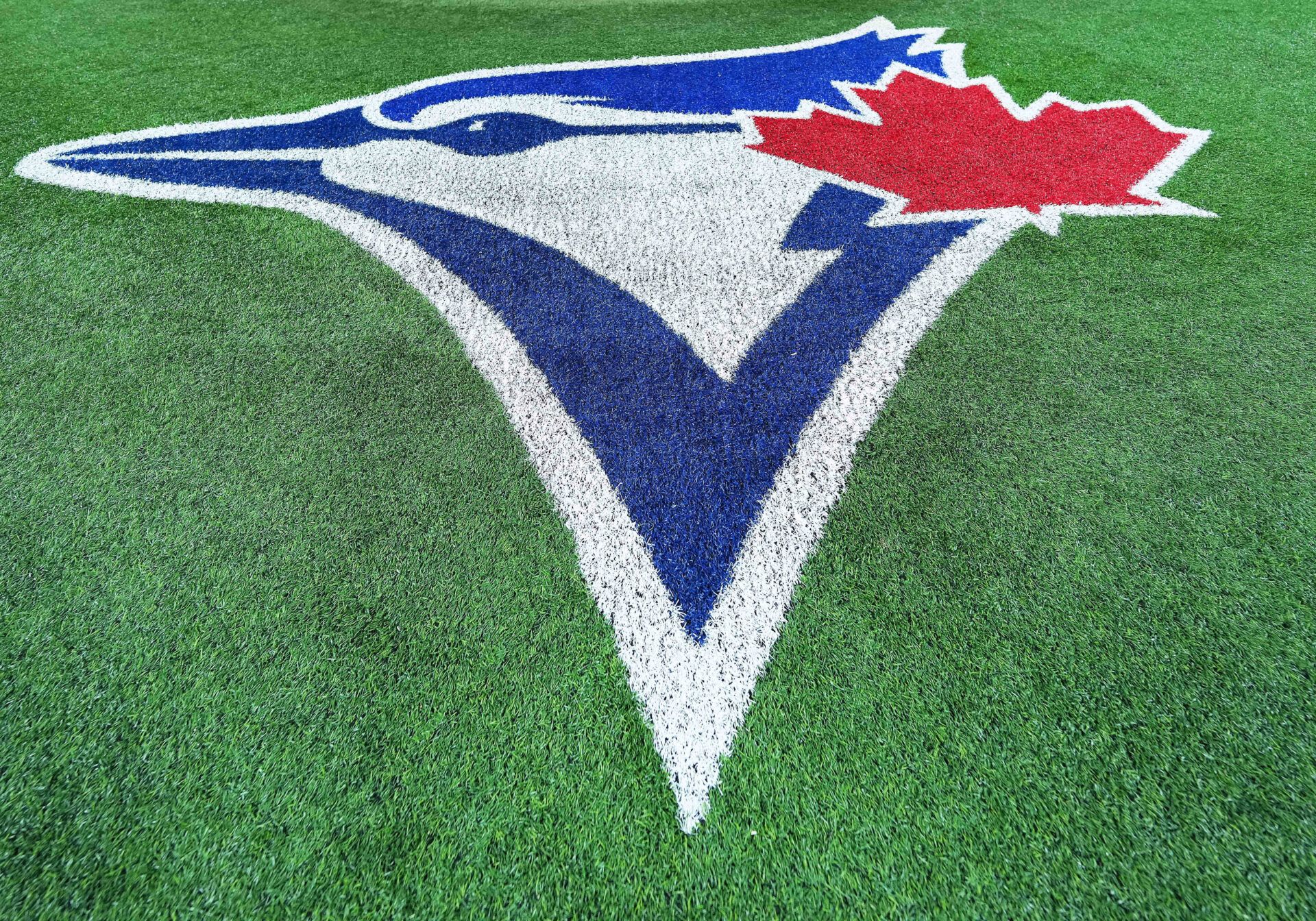 A general view of the Toronto Blue Jays logo during Opening Day before a game against the Baltimore Orioles at Rogers Centre.