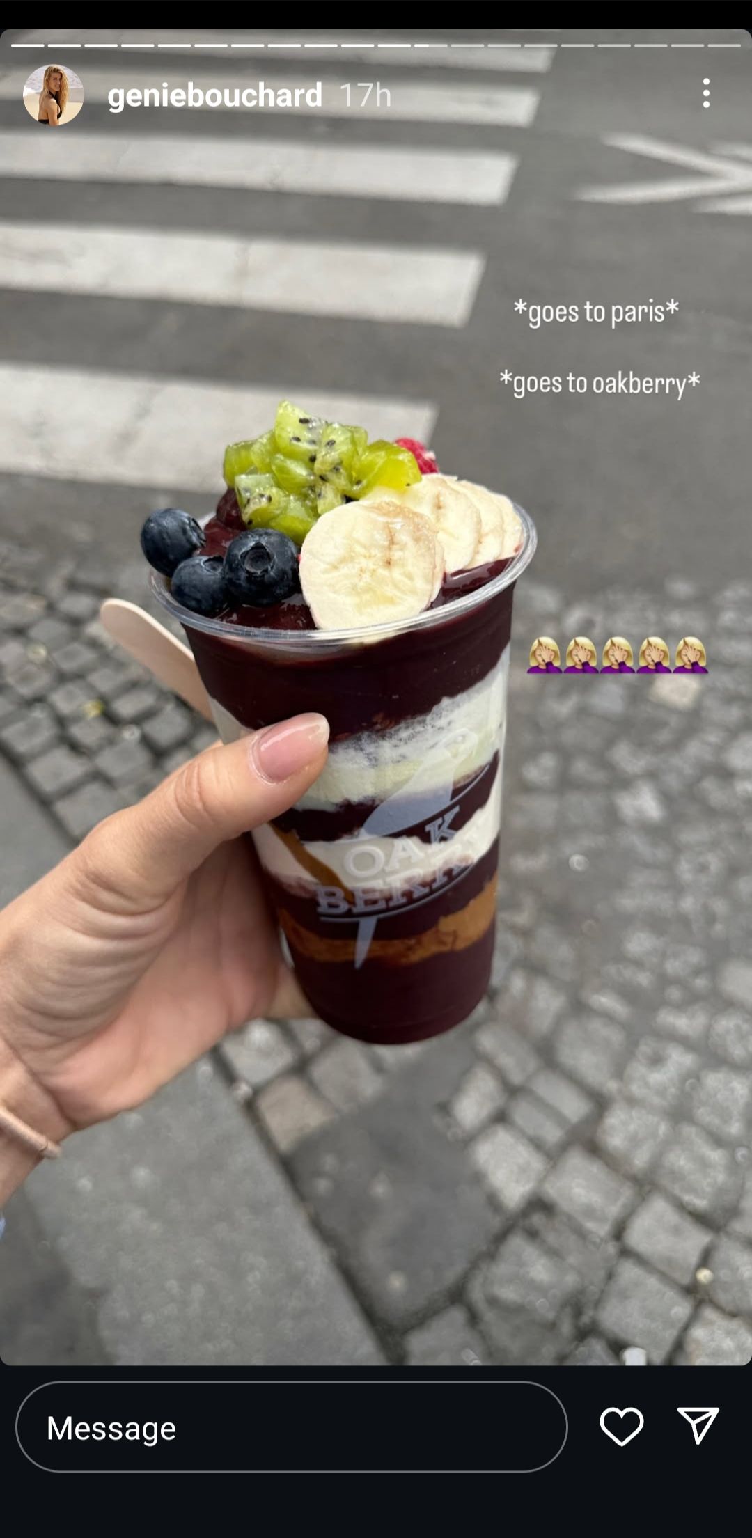 Screen grab of Eugenie Bouchard's Instagram story