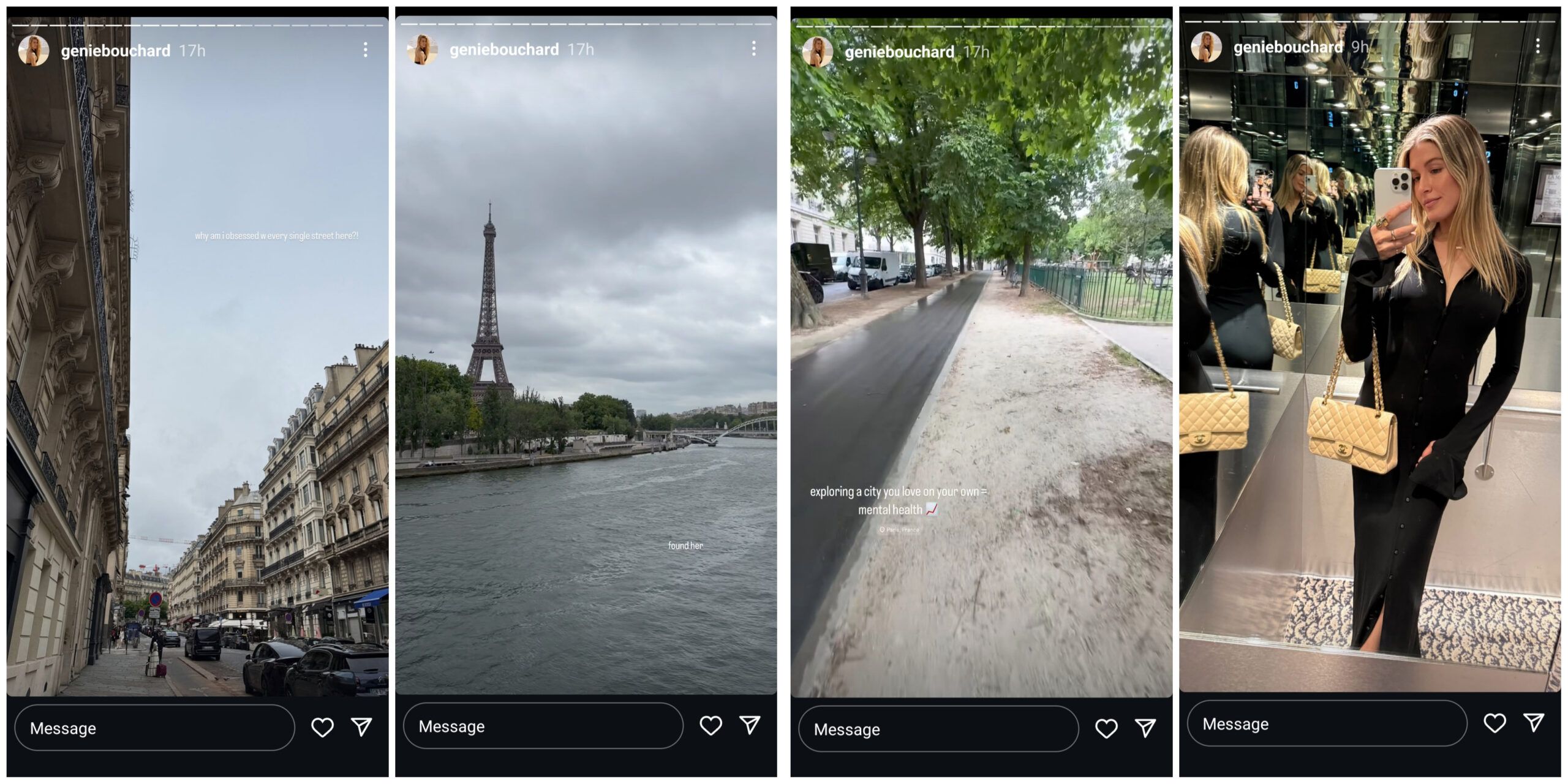 Screen grab of Eugenie Bouchard's Instagram stories