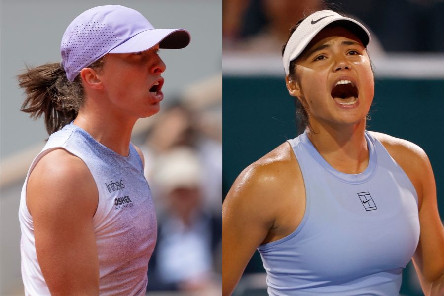 Iga Swiatek (L) at Roland Garros Stadium.