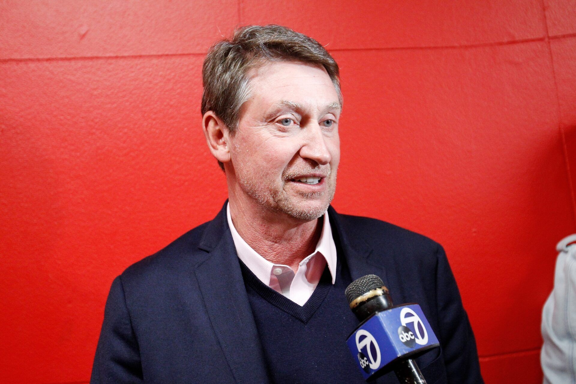 Former NHL player Wayne Gretzky is interviewed after game five of the 2019 NBA Finals between the Golden State Warriors and the Toronto Raptors at Scotiabank Arena. The Golden State Warriors won 106-105.