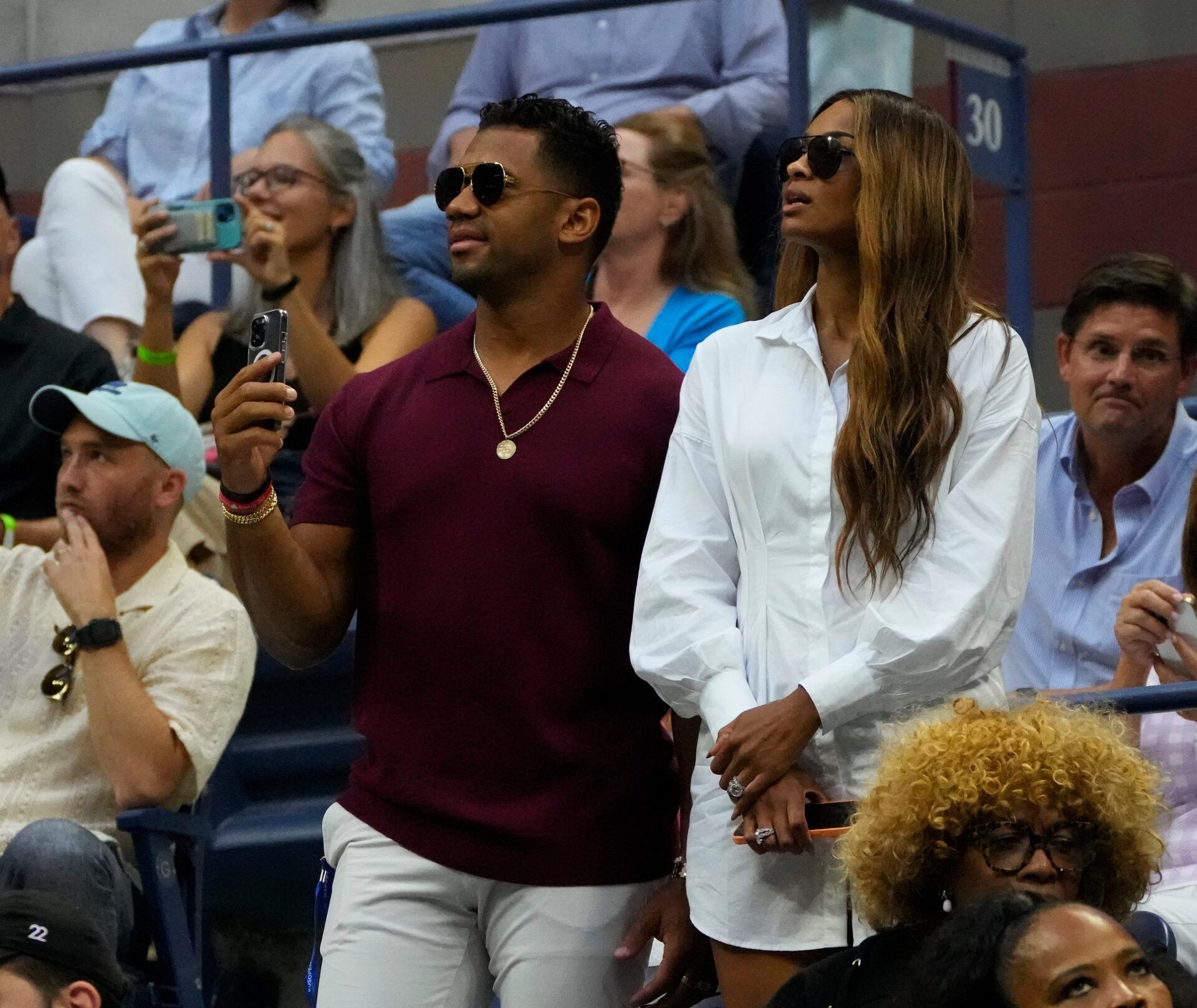 Russel Wilson and Ciara attending the Serena Williams of the USA vs Ajla Tomljanovic of Australia match on day five of the 2022 U.S. Open tennis tournament at USTA Billie Jean King National Tennis Center.