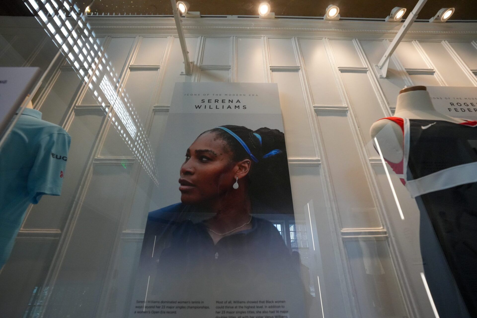 An exhibit on Serena Williams at the International Tennis Hall of Fame in Newport. Williams' retirement makes her eligible for induction into the Hall of Fame. Credit: David DelPoio / The Providence Journal (via Imagn)