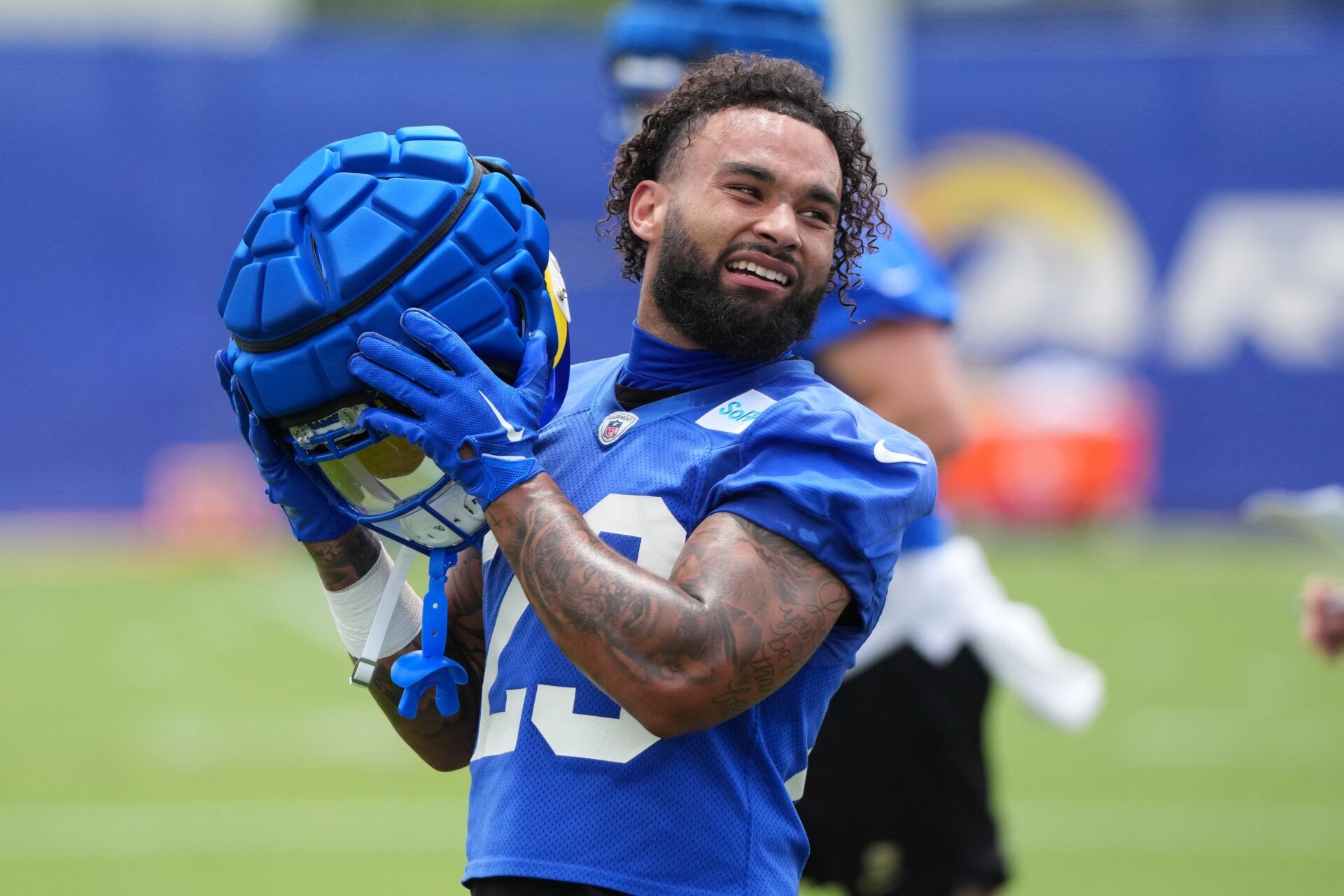 Los Angeles Rams running back Kyren Williams (23)during organized team activities at Rams Practice Facility.