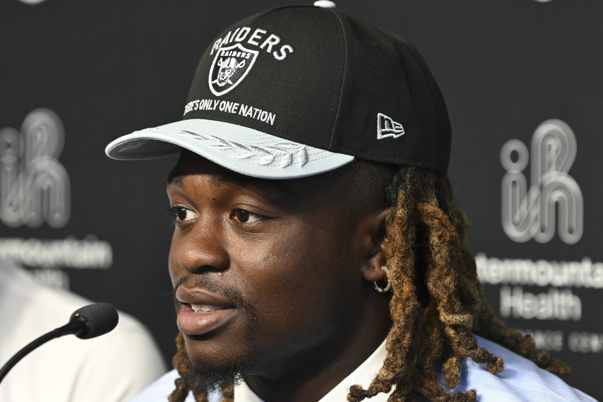 Las Vegas Raiders first round draft pick in the 2025 NFL Draft Ashton Jeanty, speaks to the media at Intermountain Health Performance Center.