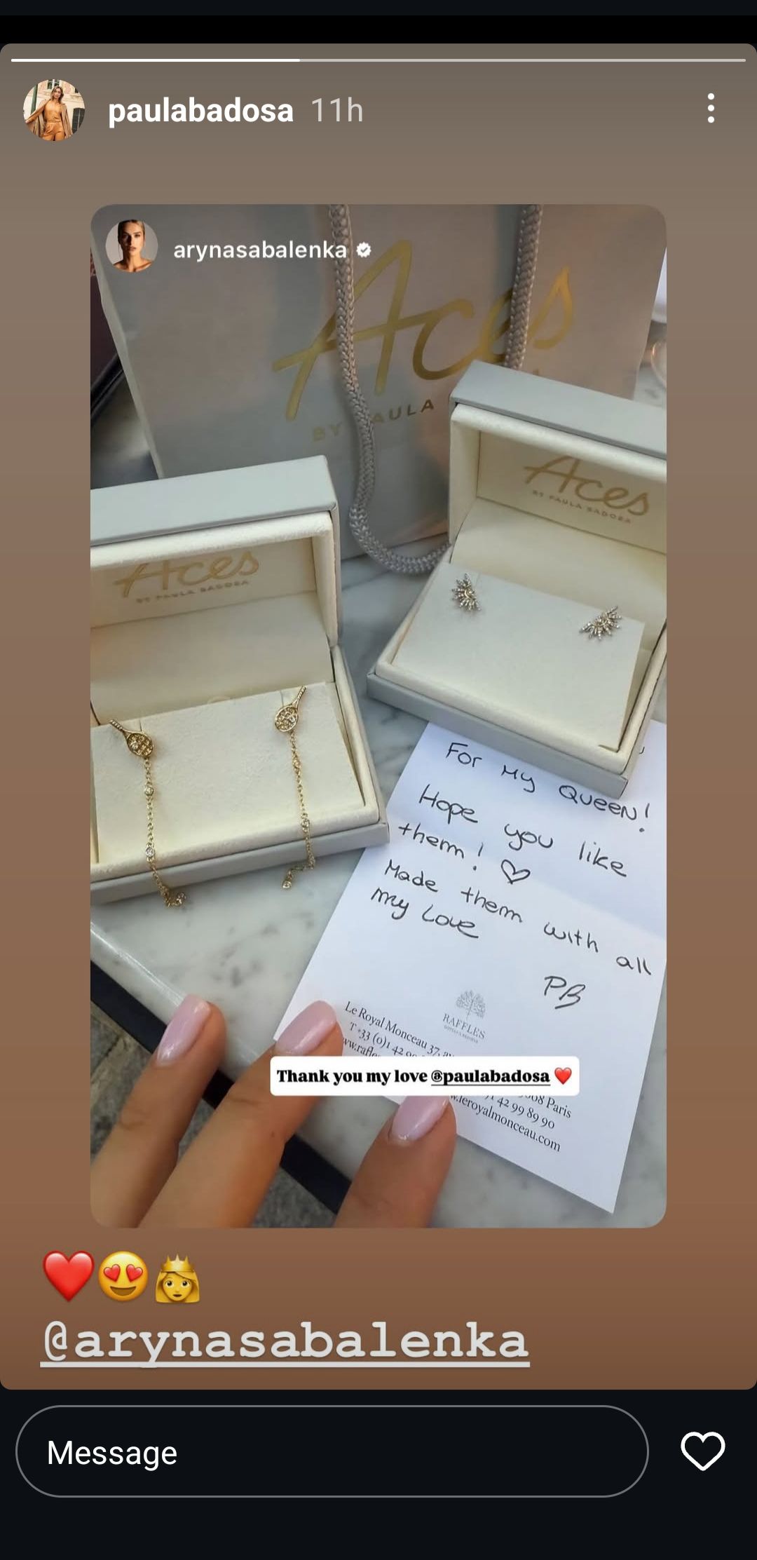 Screen grab of Paula Badosa's Instagram story