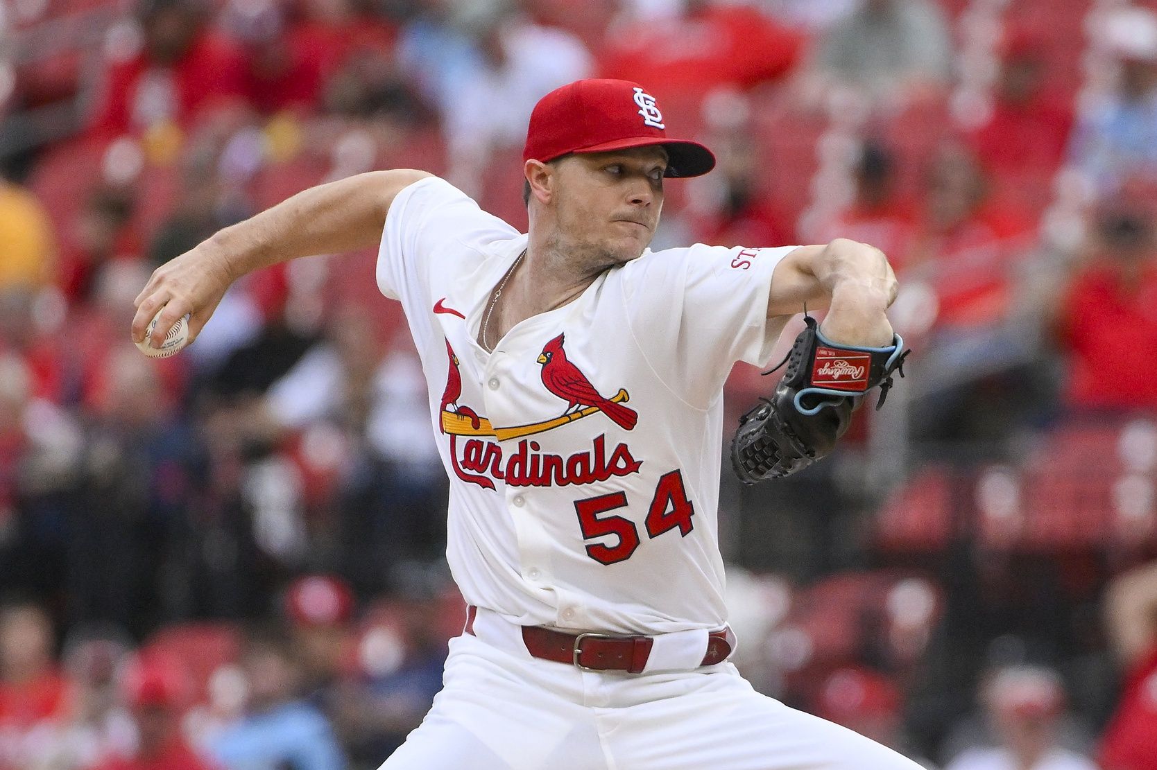 St. Louis Cardinals starting pitcher Sonny Gray (54) pitches against the Detroit Tigers during the first inning at Busch Stadium.