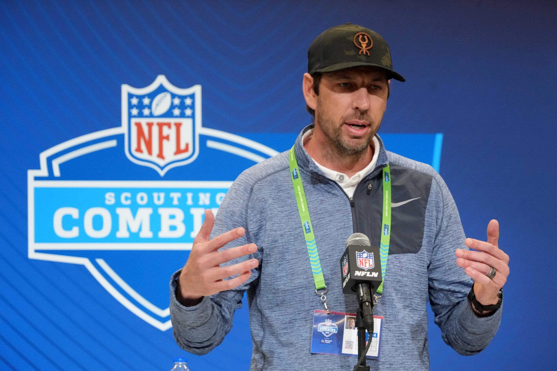 Indianapolis Colts coach Shane Steichen speaks during the NFL Scouting Combine at the Indiana Convention Center.
