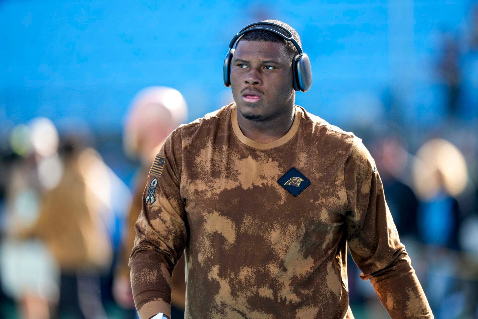 Carolina Panthers defensive tackle Derrick Brown (95) during warm ups against the Indianapolis Colts at Bank of America Stadium.