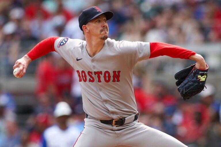Boston Red Sox starting pitcher Walker Buehler (0) throws against the Atlanta Braves in the second inning at Truist Park.