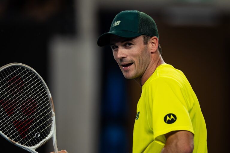Tommy Paul of United States of America gestures during his match against Christopher O'Connell of Australia in the first round of the men's singles at the 2025 Australian Open at Melbourne Park.