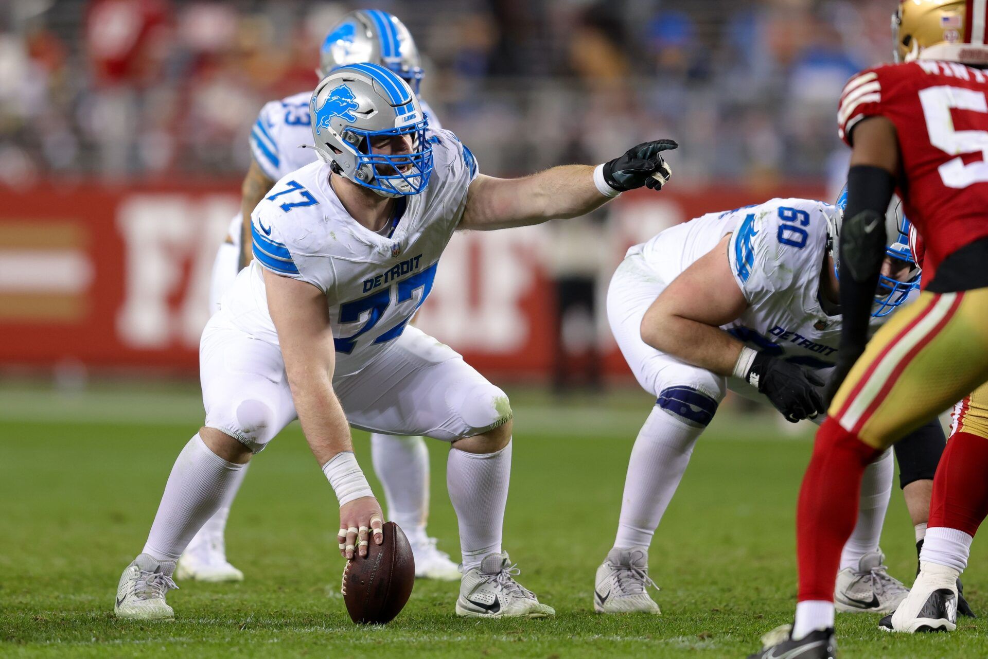 Detroit Lions center Frank Ragnow (77) during the game against the San Francisco 49ers at Levi's Stadium.