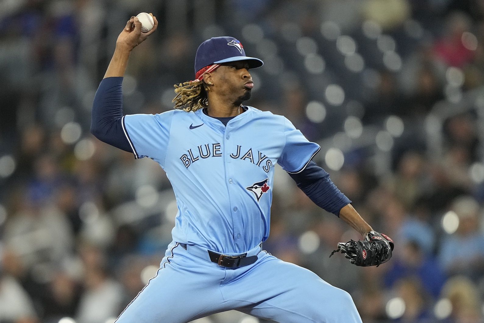 Toronto Blue Jays pitcher Jose Urena (48) pitches to the Athletics during the eighth inning at Rogers Centre.