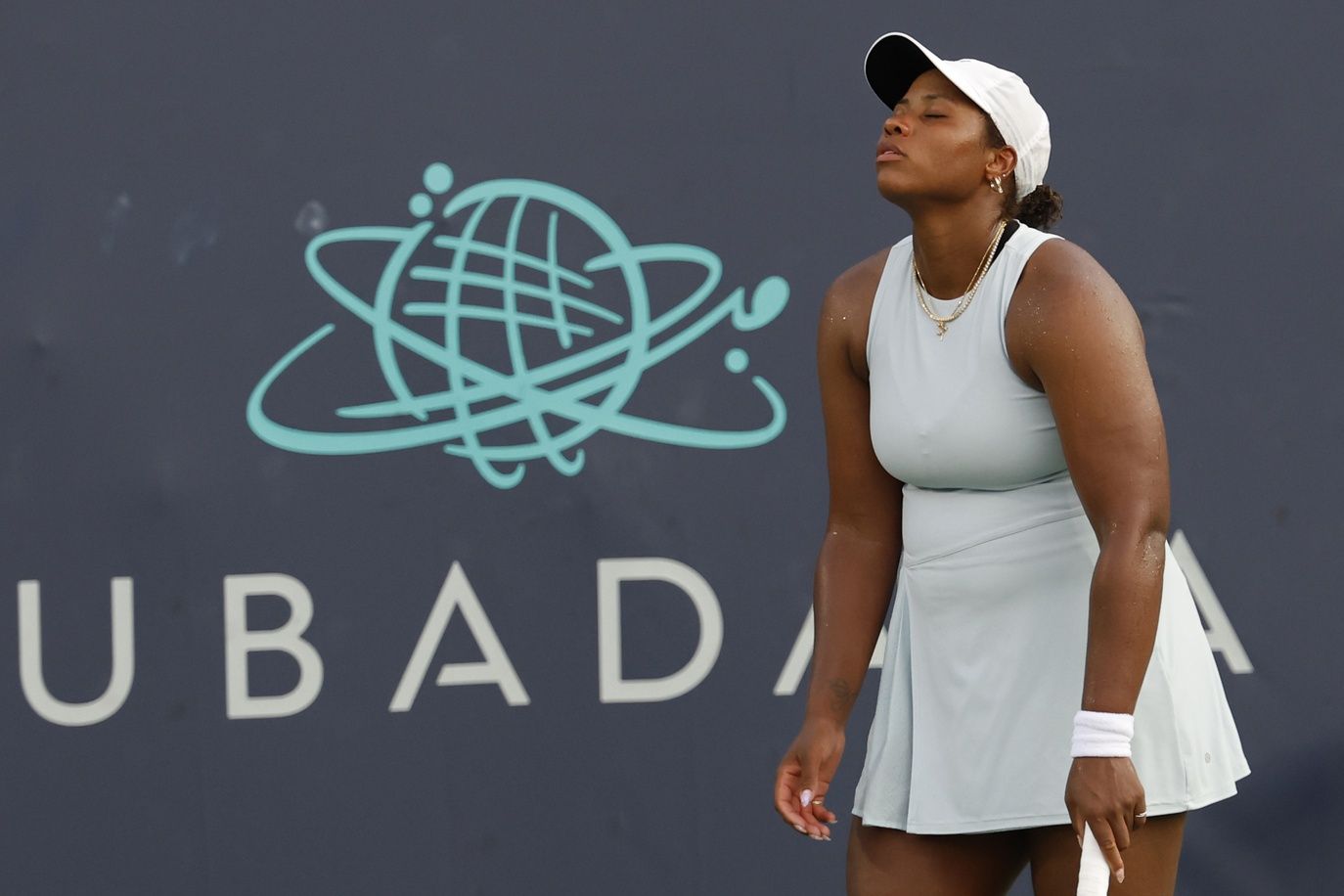 Taylor Townsend (USA) reacts after missing a shot against Marie Bouzkova (CZE)(not pictured) on day six of the Mubadala City DC Open at Rock Creek Park Tennis Center.