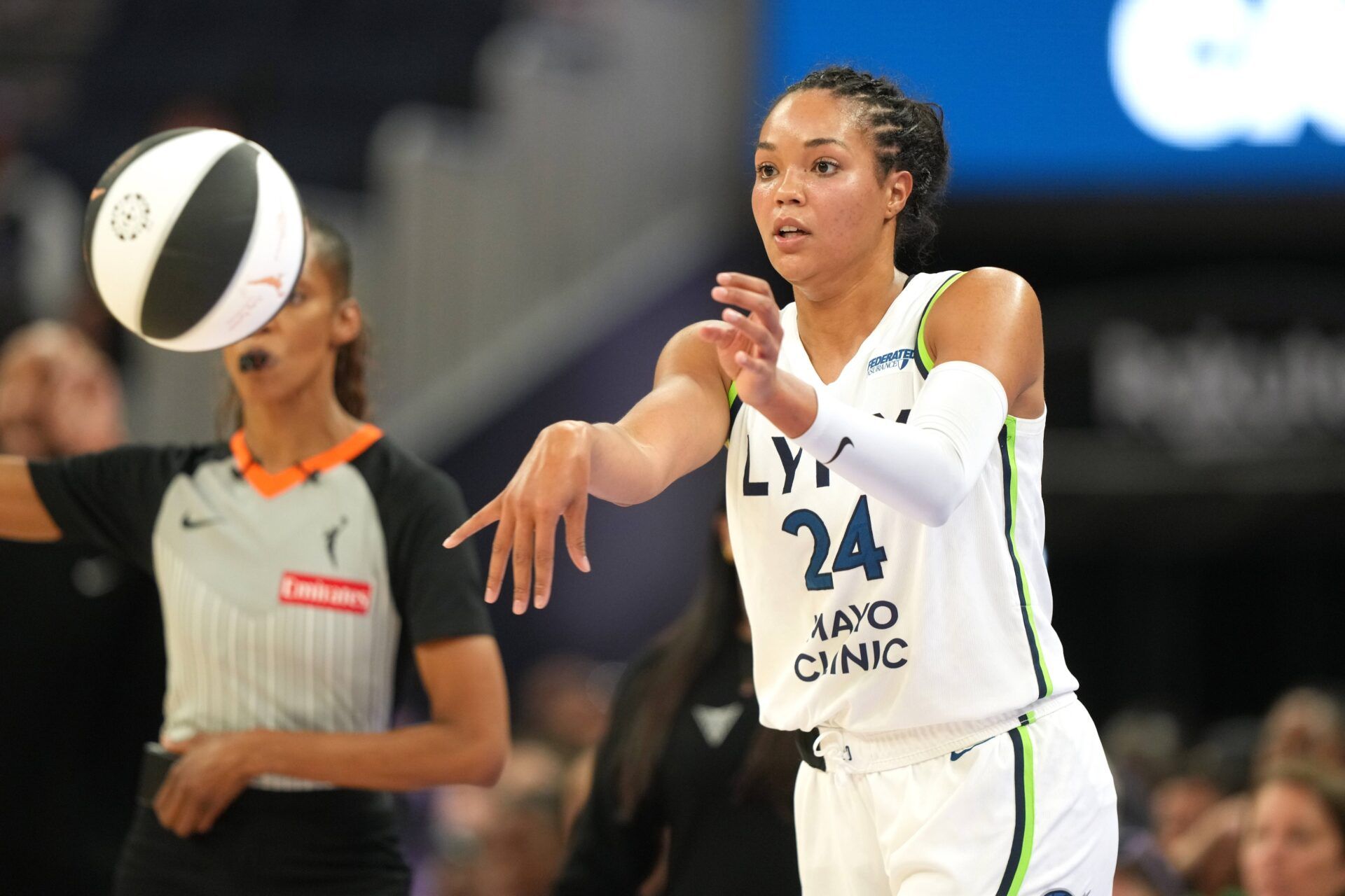 Minnesota Lynx forward Napheesa Collier (24) passes against the Golden State Valkyries during the first quarter at Chase Center.